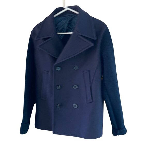 Neil Barrett Mens Coat Size 48 Blue Slim Fit Knit Sleeve And Back Pea Casual - Picture 9 of 12